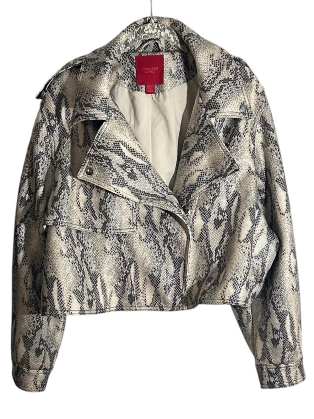 Jennifer Lopez Faux Snake-Print Cropped Moto Jacket Size XL